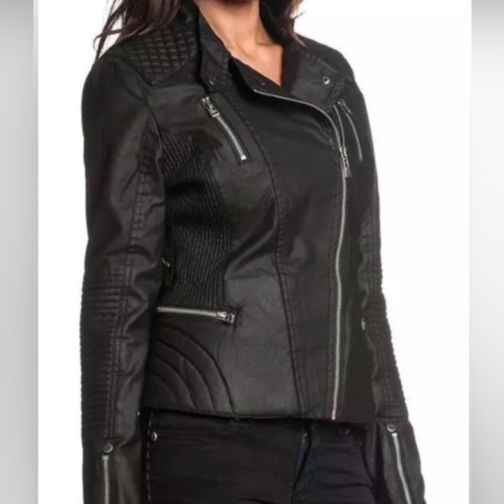 Affliction Power Move Moto Jacket Black Biker Womens Size X Small